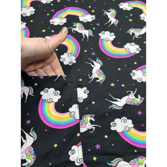 Just Love Women's XL Black V-Neck T-Shirt Unicorn Rainbow Scrub Top NWT - Picture 2 of 6